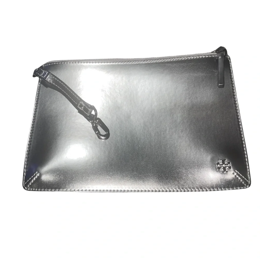 Tory Burch Metallic Silver Block-T Pouch / Wristlet
